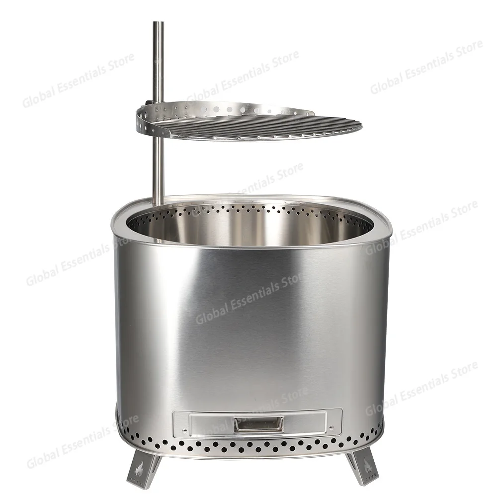 

Outdoor Stainless Steel Fire Pit Portable Wood Burning Fireplace Smokeless Firepit Height Adjustable Stainless Steel Grill Rack