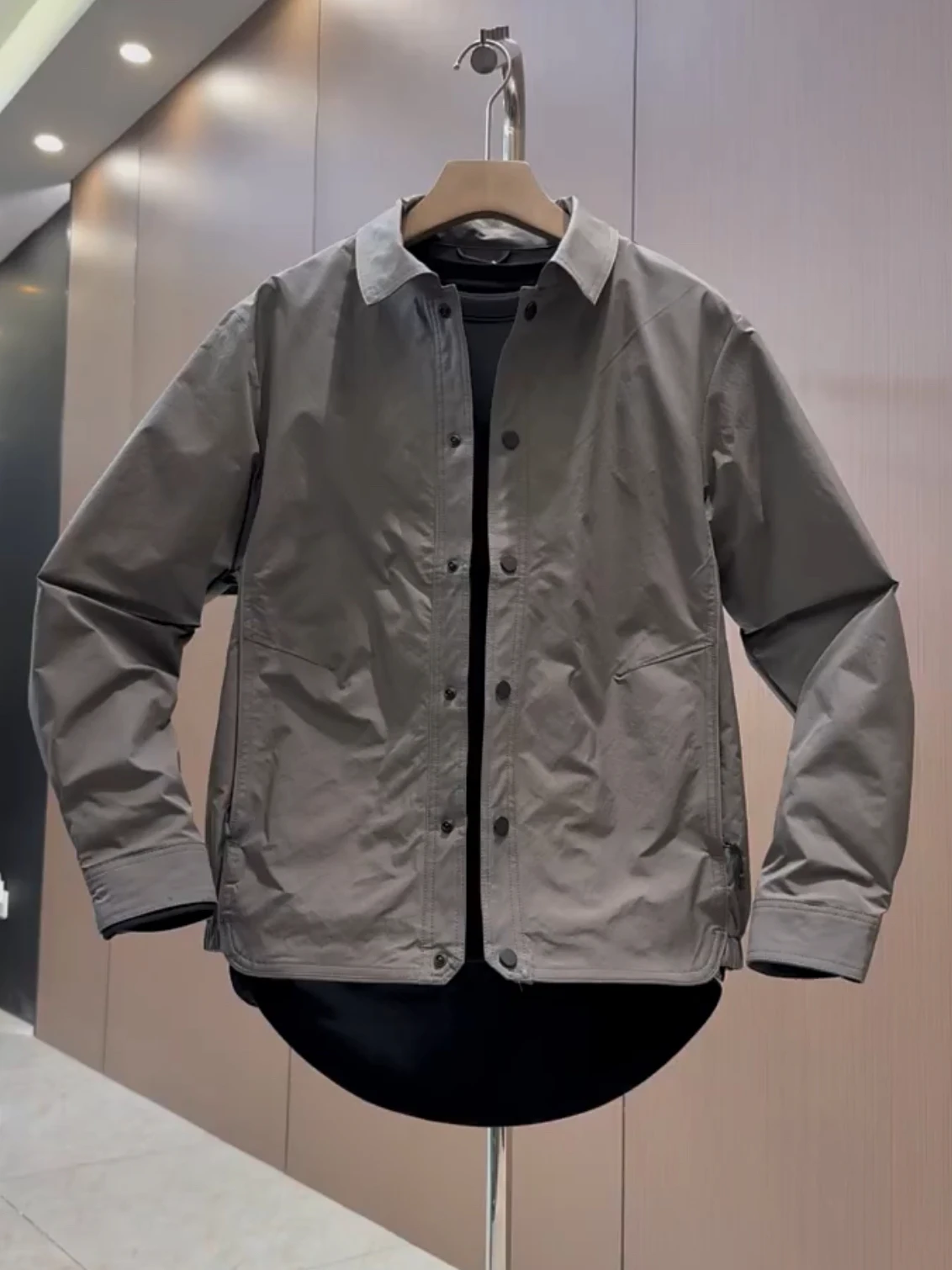 Slim Fit Pure Color Shirt Jacket Men's Fashionable Commute Workwear Outerwear Zipper Decorated Iron Free Polyester/Nylon Comp...