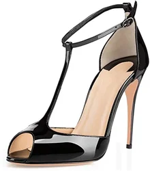 Women's Peep Toe T-Strap Sandals Ankle Strap Buckle Closure High Heel Dress Shoes White Heels  Black Heels  Pumps Women Shoes