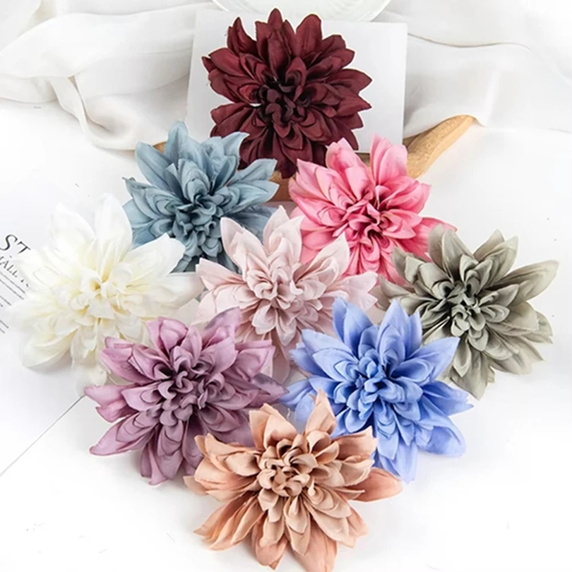 

5/10Pcs Artificial Flowers Heads Silk Dahlia Roses Wedding Home Room Decor Garland Simulations Fake Plants Clothes Design Props
