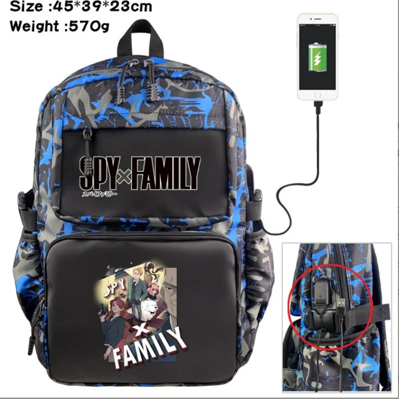 

Anime SPY X Family Backpack Teenarges Schoolbag Unisex USB Charging Port Laptop Travel Bags Large Capacity Camouflage Mochila