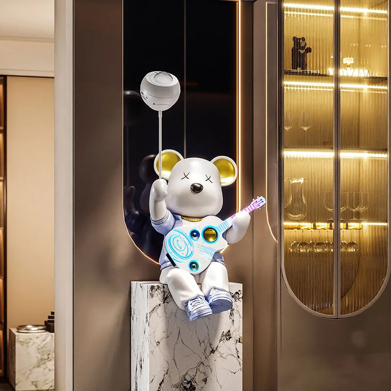 Home Decor Guitar Violence Bear Statue Sitting Ornament Karaoke Starry Sky Projector Living Room TV Cabinet Decor Sculpture Gift