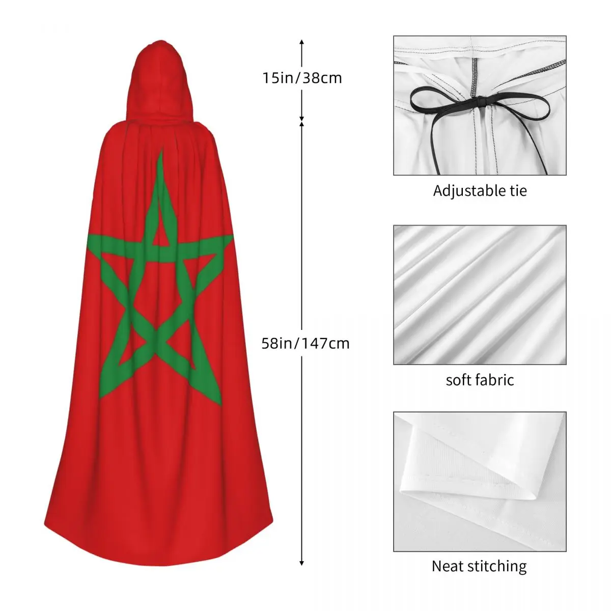 Witch Cloak Flag Of Morocco Halloween Cosplay Costume Unisex Adult Cloak Retro Ages Cape