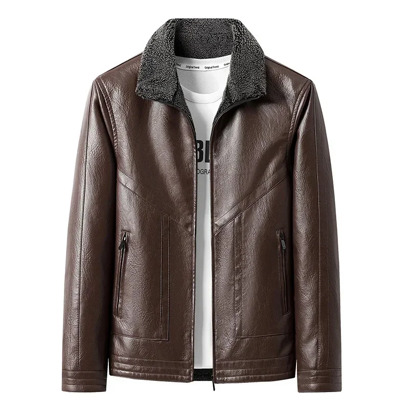 Men Winter Windproof Warm Thick Fleece Leather Jacket Men Fashion Casual Coat Men Brand Outwear Outdoor Classic Leather Clothing