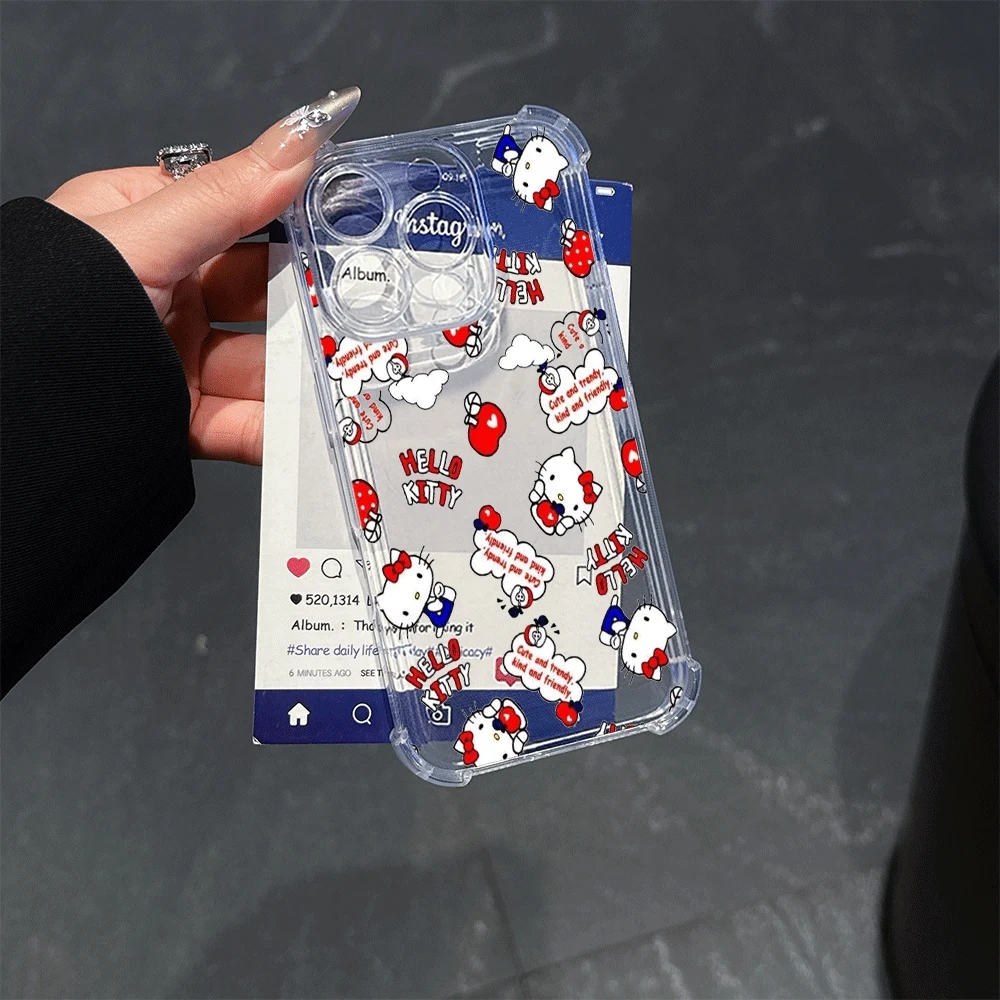 

Чехлы для телефонов Hello Kitty для IPhone 14, IPhone 16/15/14/13/12/11/x/xs/xs Max, прозрачный чехол для телефона для девочек Sanrio KT Kawaii, аксессуар