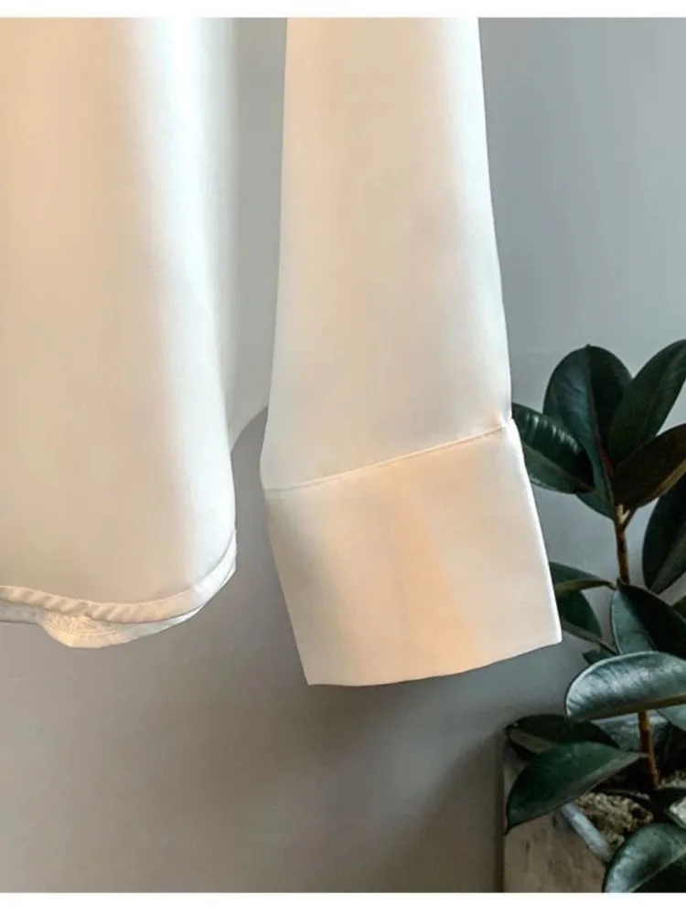 Camicia casual ampia da donna Primavera Autunno Moda Tinta unita Colletto ribaltabile Top a maniche lunghe Camicette da ufficio con bottoni bianchi da donna