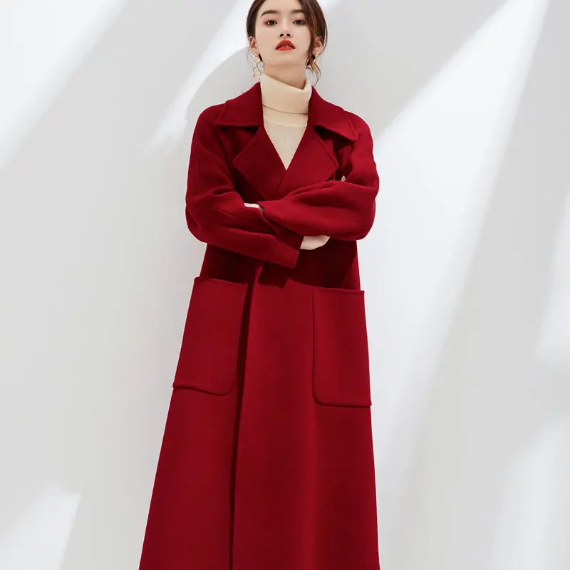 الخريف والشتاء على الوجهين 100% معطف الصوف الخالص المرأة دعوى طوق طويل ألف خط النسخة الراقية معطف من قماش الكشمير الموضة الكورية