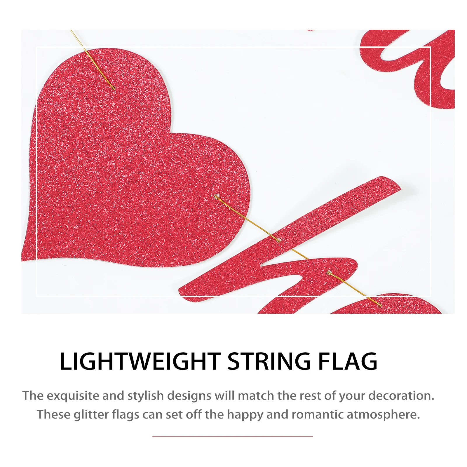 

2Pcs Heart Shape Glitter Hanging Garlands Paper String Flags for Wedding Party Valentine's Day Decorative Bunting Banner Party