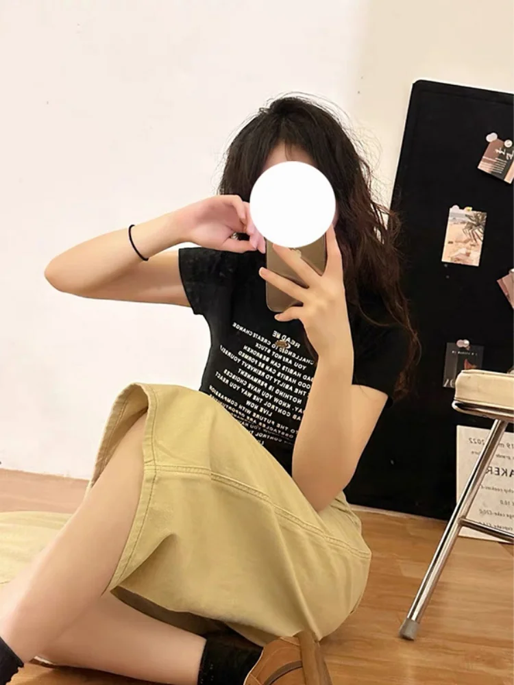 Pantalones vaqueros de pierna recta de cintura alta de color caqui para mujer, novedad de otoño, pantalones vaqueros finos adelgazantes, pantalones vaqueros holgados de calle alta