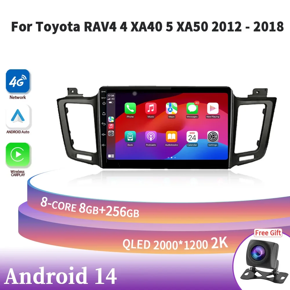 Android 14 For Toyota RAV4 4 XA40 5 XA50 2012-2018 Wireless Carplay Stereo 2Din Screen Auto Radio Multimedia Navigation 4G GPS