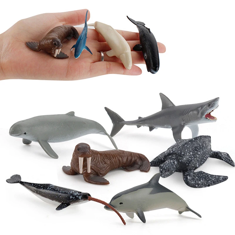 Simulation Marine Life Action Figures Ocean Animal Model Educational Toys Cake Topper,Collection Gift Shark Dolphin Hammerhead