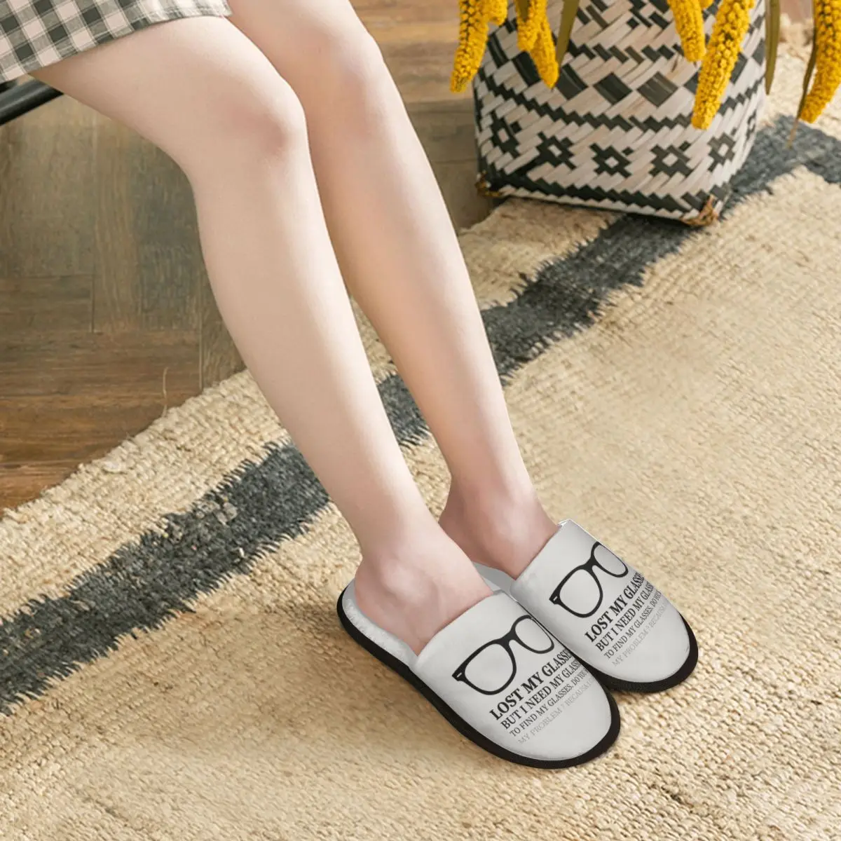 Custom Funny Geek Lost My Glasses Guest Slippers for Bedroom Women Optometrist House Slipper view 4
