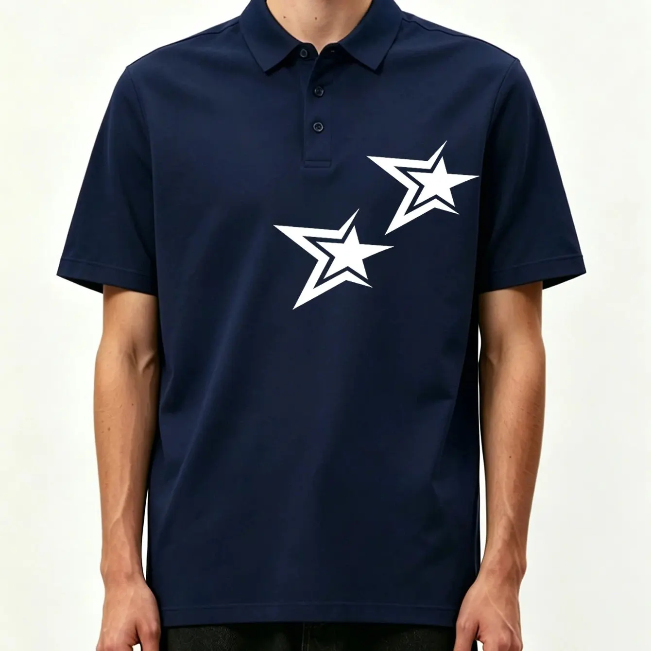 Men's Short Sleeved Shirt Polo Shirt with Two Five Pointed Star Pattern Prints, Simple Design for Casual Wear