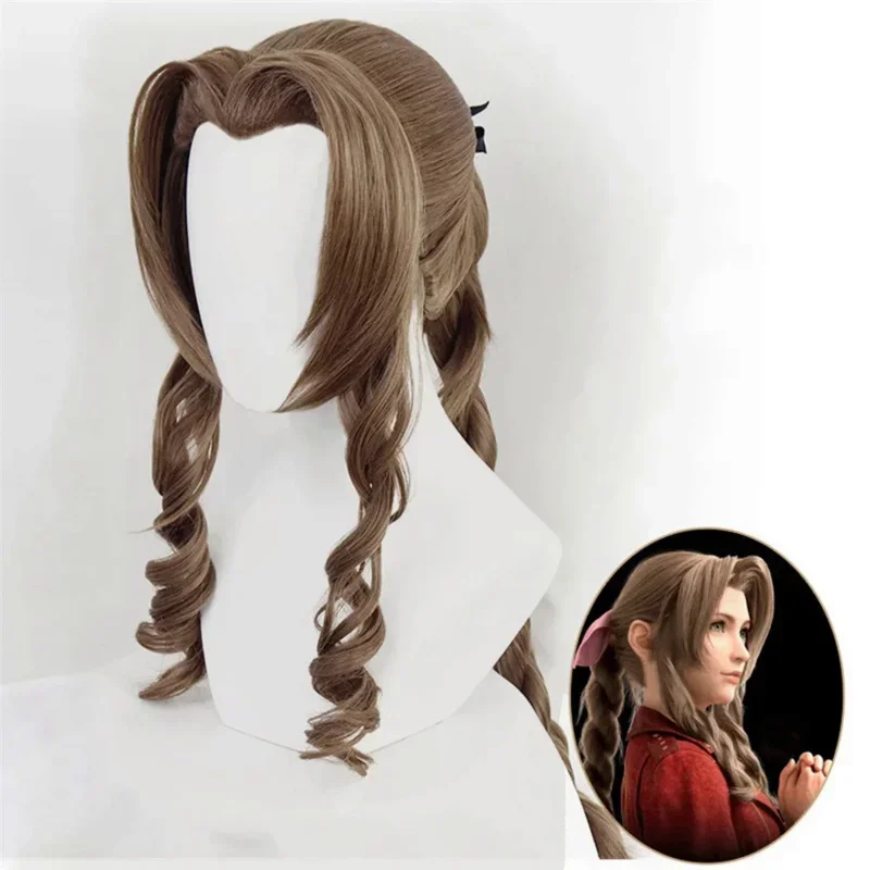 

VII Cosplay FF7 Aerith gainsborо парики плетеные Длинные Косплей термостойкие синтетические волосы парик бесплатно шапочка парика