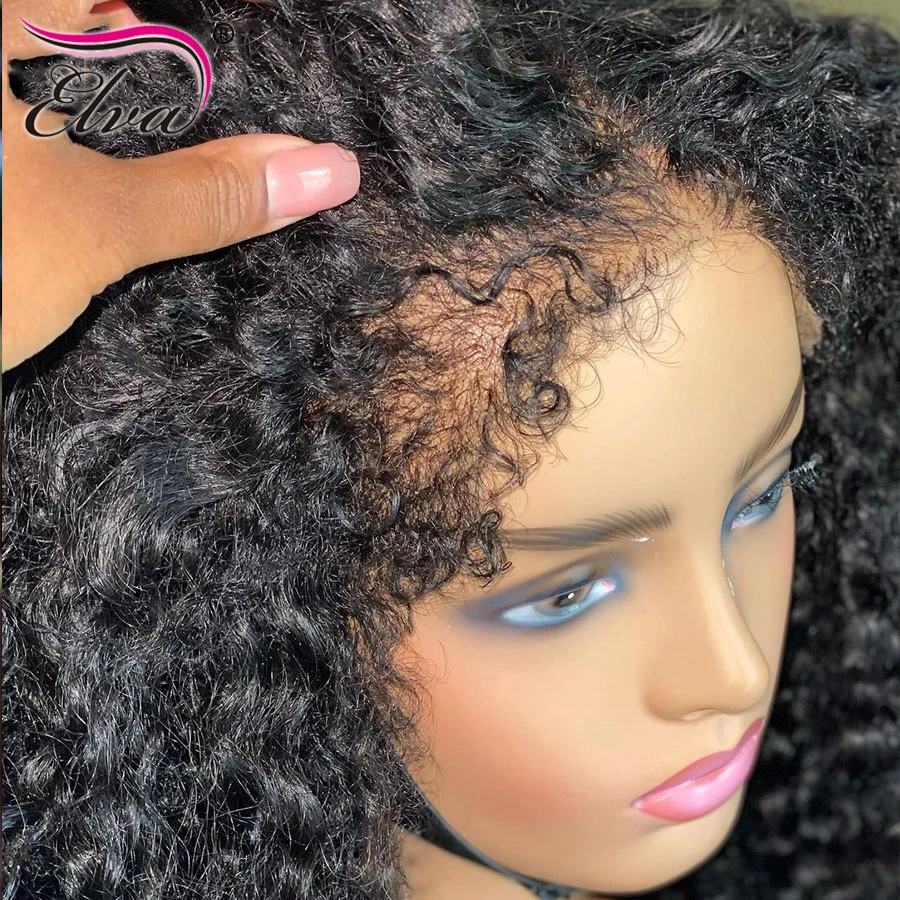 

4C Hairline Realistic Curly Edges Wig Straight 13x6 Lace Front Human Hair Wigs With Curly Baby Hair Elva Remy Hair Glueless Wigs