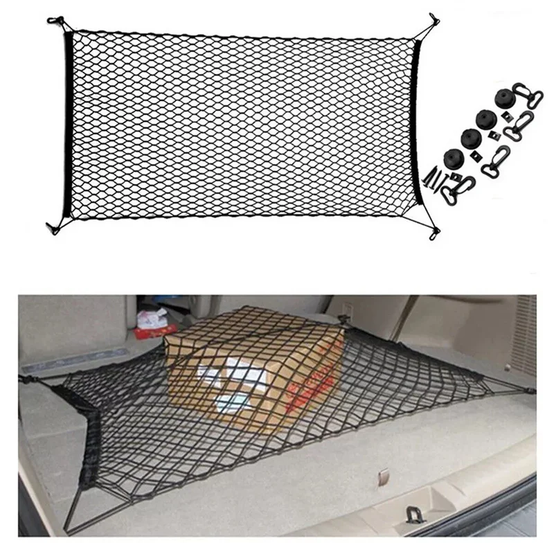 New Universal Large Car Cargo Net Nylon Elastic Mesh Luggage Cargo Storage Pickup Tidy Net For Van SUV Truck Mesh Network Pocket