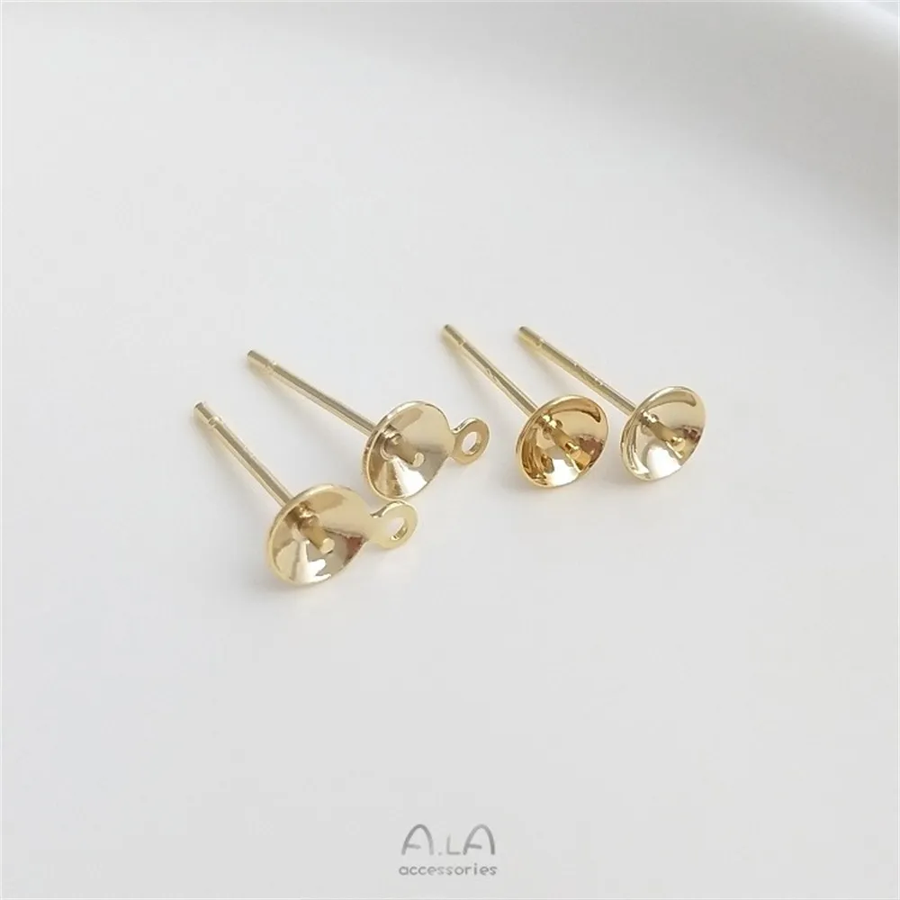 Needle 14K Light Gold Plated Half-Hole Pearl Earring Posts, DIY Earring Making Supplies