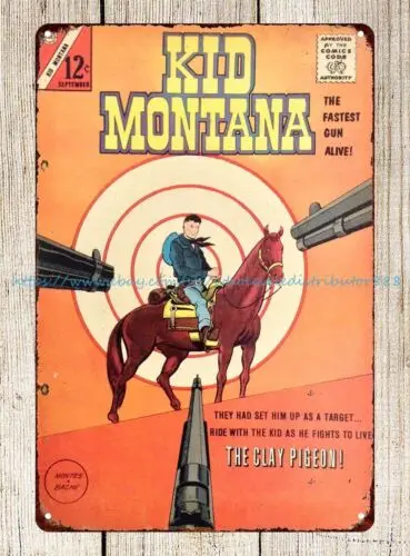 room interior design Kid Montana 1963 comic gun western metal tin sign