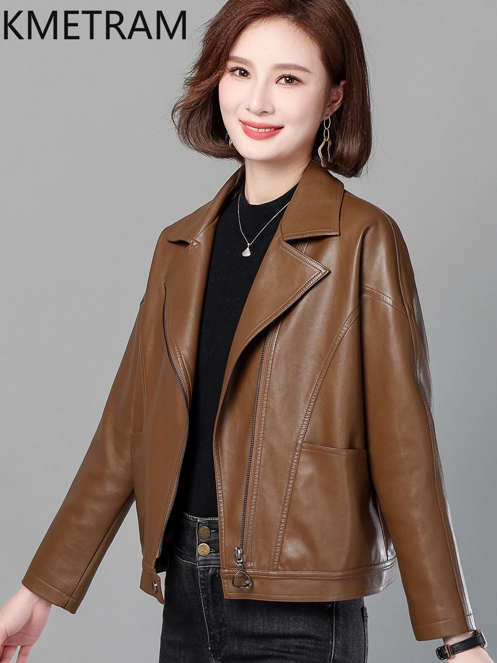 KMETRAM Real Sheepskin Leather Women\'s Jackets Spring Autumn Short Clothes for Women Large Size New Coats 2024 Casaco De Couro