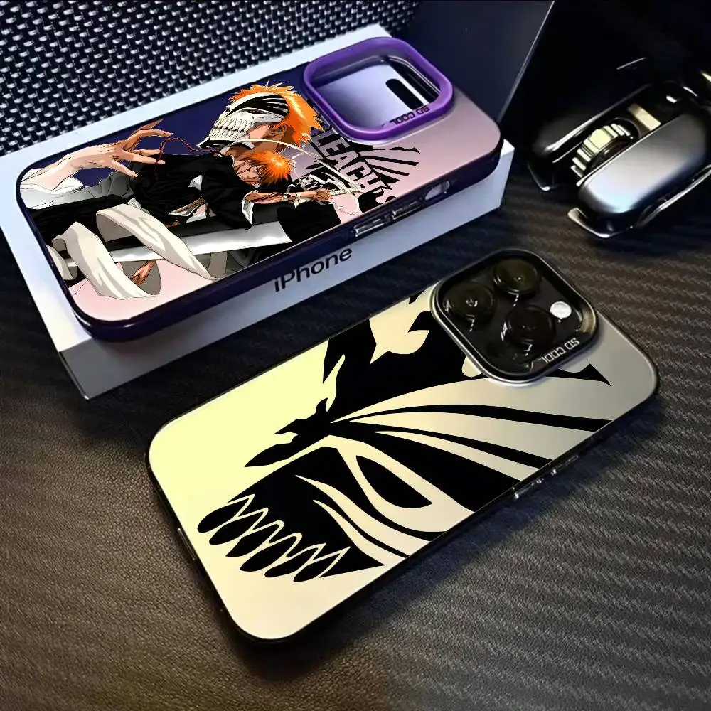 Etui na telefon iPhone 17 16 15 14 13 12 11 Pro Max z motywem japońskiego anime B-BLEACH, wielokolorowe, matowe, laserowe, metaliczne, efekt aurora, funda