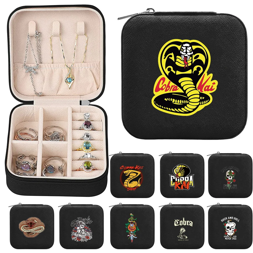 

Travel PU Leather Waterproof Jewelry Storage Box Cobra Pattern Series Device Necklace Ring Earrings Display Jewel Boxes