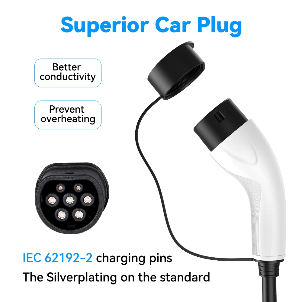 IPENGEN EV Charging Cable 3.5KW/7KW/11KW/22KW Electric Vehicle Cord 5M Type2 IEC 62196 AC Public Charging Station Male To Female