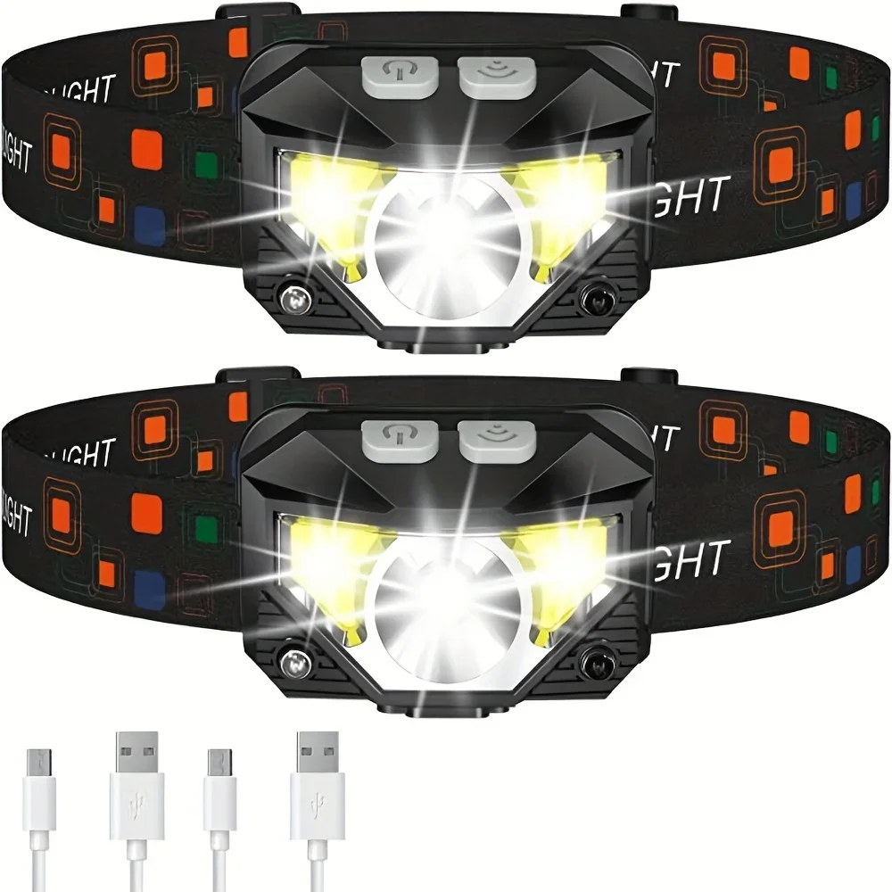 Fishing Rechargeable Headlamp with Super Bright LED Motion Sensor 8 Modes Waterproof Ideal for Outdoor Camping Running