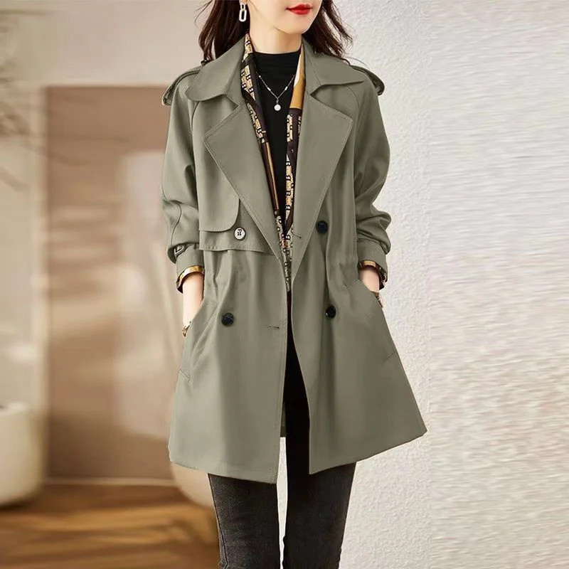 

Women Korean Mid Length Windbreaker Loose Coat Spring And Autumn 2023 Female New Fashion Western Style Small Slim Casual Jacket