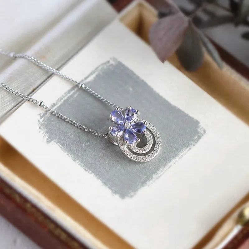 CCFJOYAS Small Fresh Sweet 925 Sterling Silver Light Purple Zircon Flower Pendant Necklace for Women Romantic Exquisite Necklace