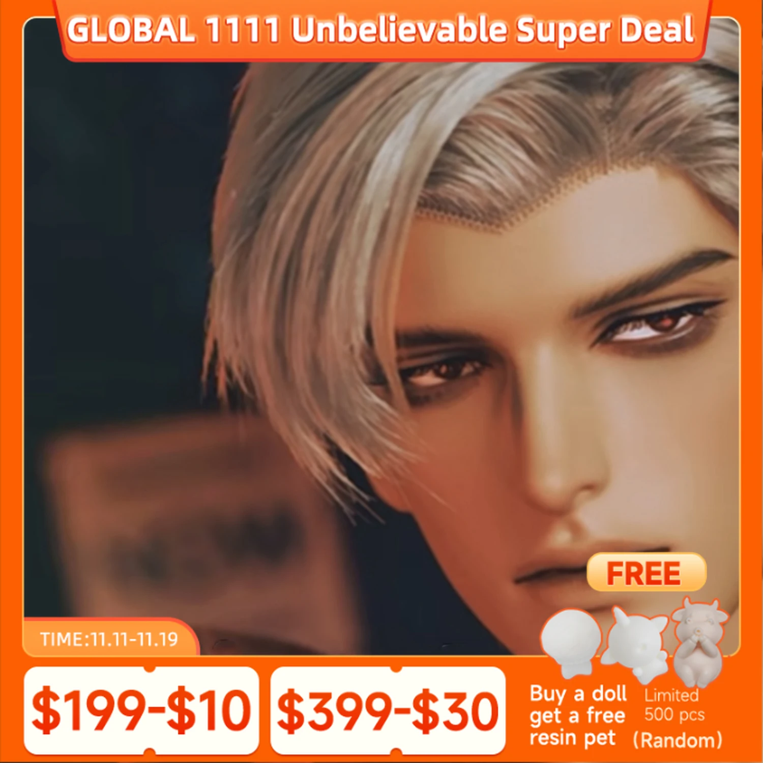 

Bjd Doll 1/3 Burntick Metrosexual Male Long and Narrow Eyes Expression Head Anime Ball Jointed Doll