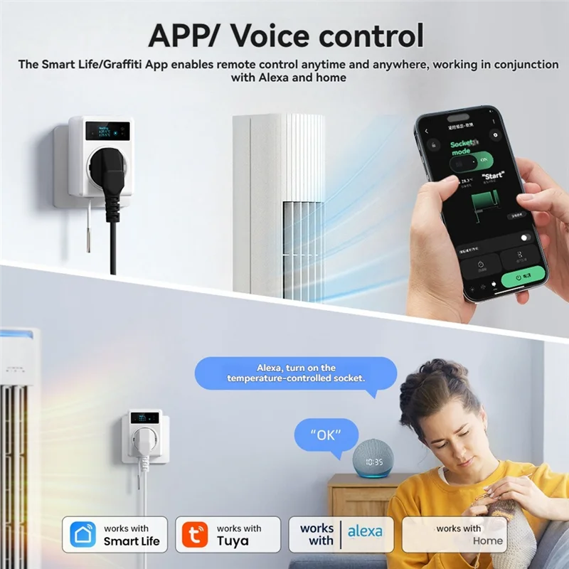 ABSQ-Tuya واي فاي ترموستات المخرج التوصيل 16A مع استشعار درجة الحرارة للبرمجة العد التنازلي المقبس للتدفئة والتبريد الاتحاد الأوروبي التوصيل