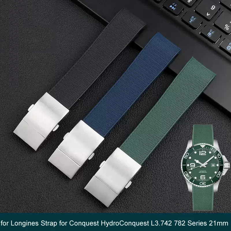 

Silicone Watch Strap Waterproof Watchband for Longines Strap for Conquest HydroConquest L3.742 782 Series 21mm