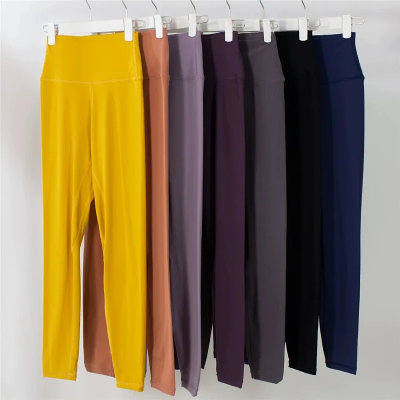 

Women Sports Tummy Control Brushed Naked Sensation Yoga Pants Nine Point Rapid Drying Sweat Wicking Outdoor Workout Seamless