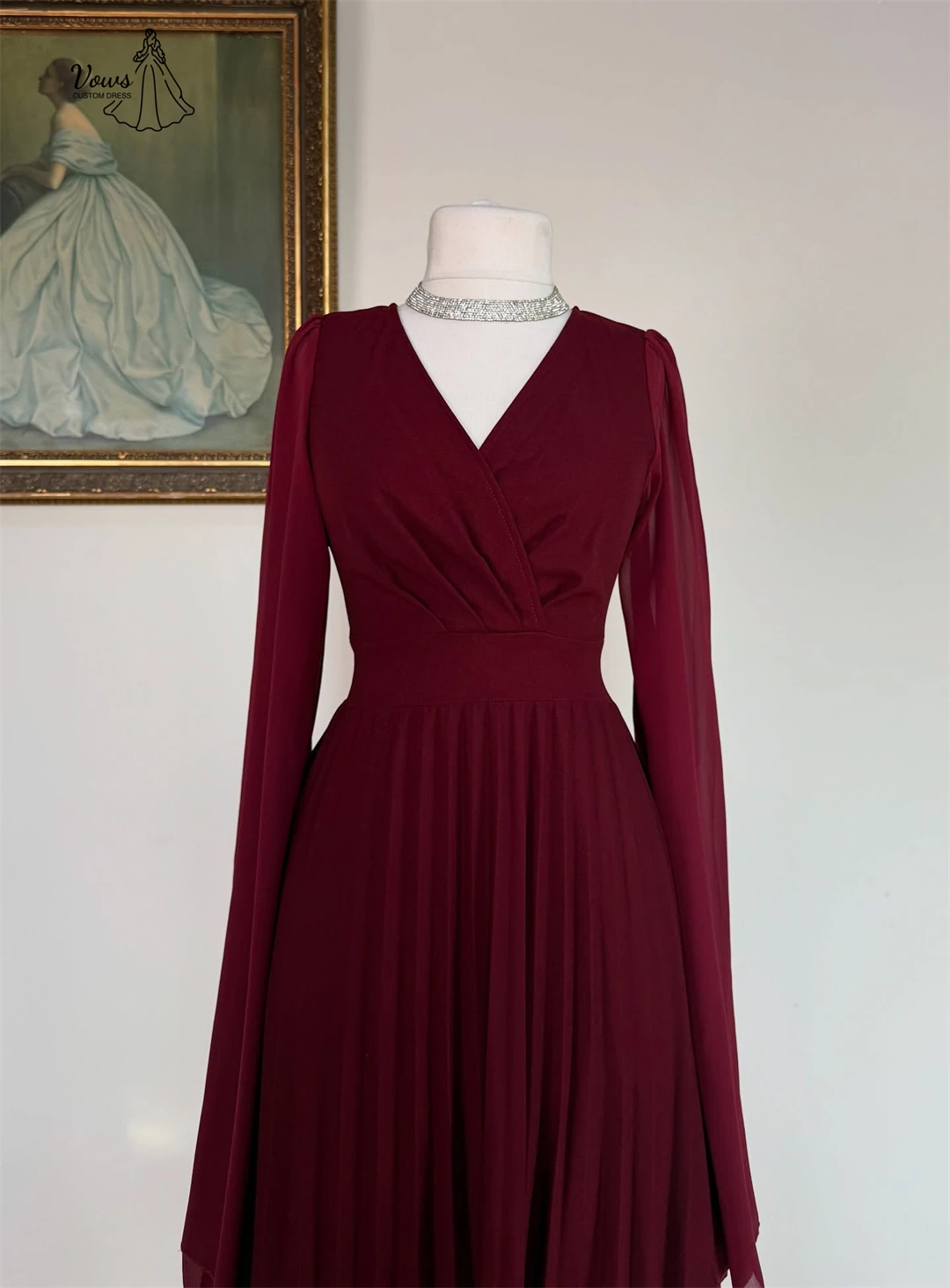 

Vows Evening Dresses D/party Line A Women Evening Dress Woman V-neck Custom Made Long Sleeves Prom Gown Elegant Gowns 2025 Gala