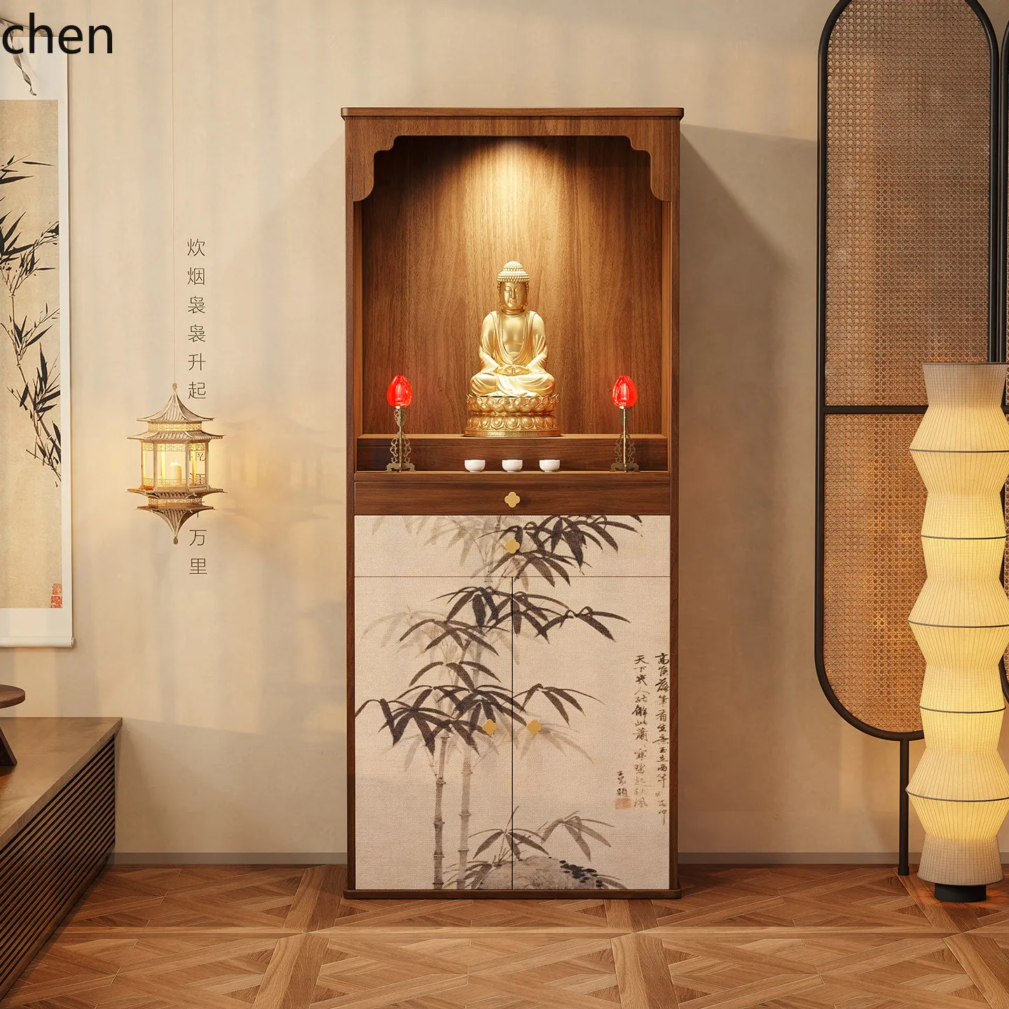 Cz solid wood buddha niche buddha altar god of wealth altar for home living room shrine cabinet bodhisattva worship altar