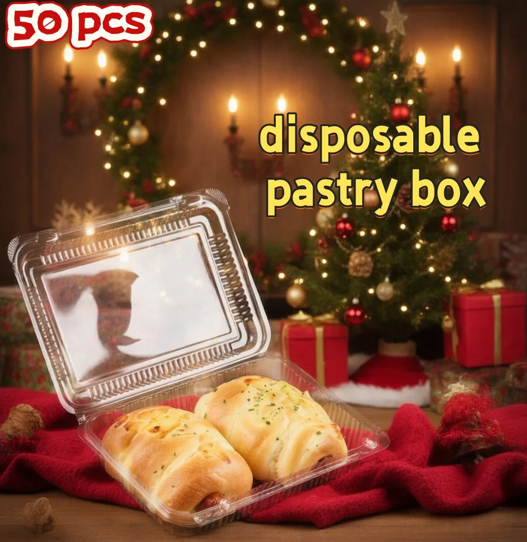 50 Pcs Disposable Plastic Food Containers 25x19cm, Takeaway 