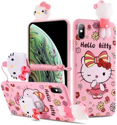 For Samsung Galaxy A04 A04s A05 A05s A34 A24 A54 A14 A15 A25 A35 A55 Hello Kitty Case With Holder Rope