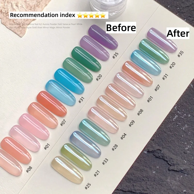 1Jar Nail Mirror Aurora Glitter Crystal Powder Bright Moonlight White Buffing Manicure Highlight Shimmer Rubbing Dust Chrome