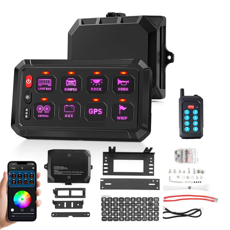 8Pods Switch Panel Wireless Remote App Control Circuit Box RGB Toggle Switch Control Relay System for Trucks RV Offroad
