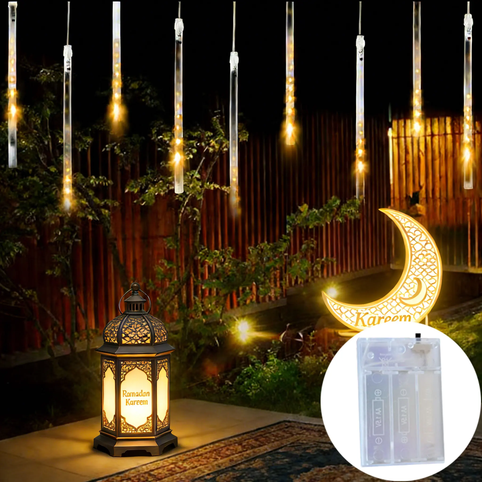 

Battery Power 30CM LED Meteor Shower Fairy Icicle Light String 8 Tubes Wedding Party Outdoor Patio Yard Home Ramadan Decoration