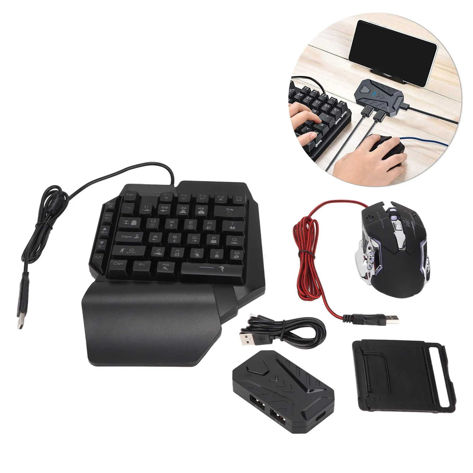 RGB Gaming Keyboard Mouse Converter One Handed Wired Blurtooth 35 Keys + 6 Buttons  Set for iOSMix Pro+F for Android