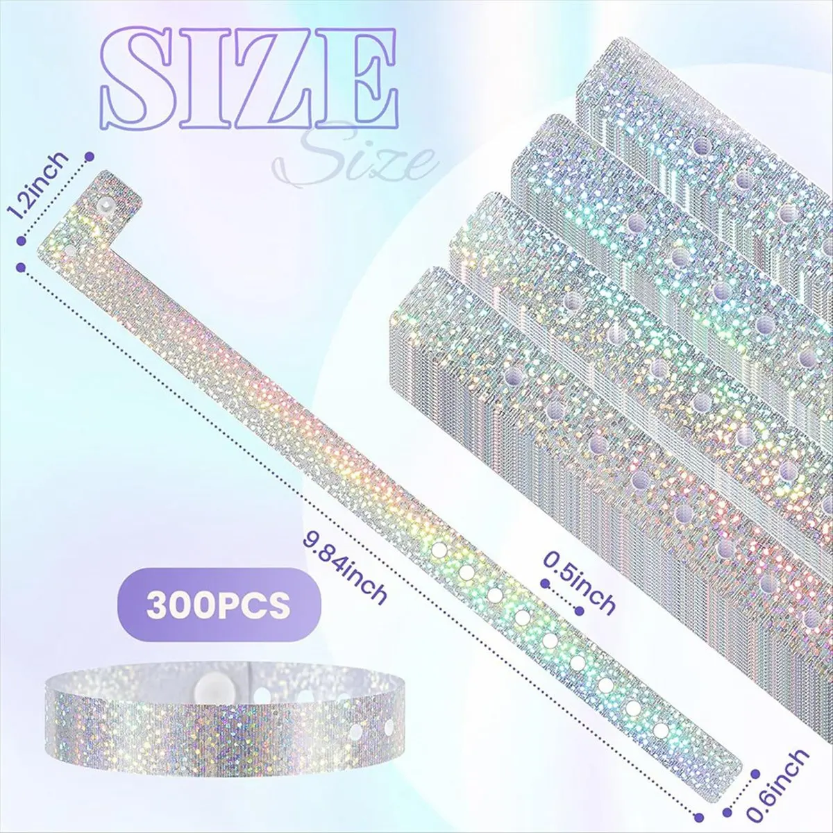Latest ABBQ-300 Pcs Holographic Plastic Wristbands for Events Party, 3/5 X 9.84 Inch Waterproof Adjustable Wrist Bands