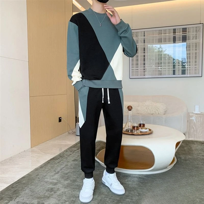 Men Long Sleeve Sweatshirt Set Spring Autumn Trendy Handsome Student Loose Casual Sports Tracksuit Two Piece Outfit