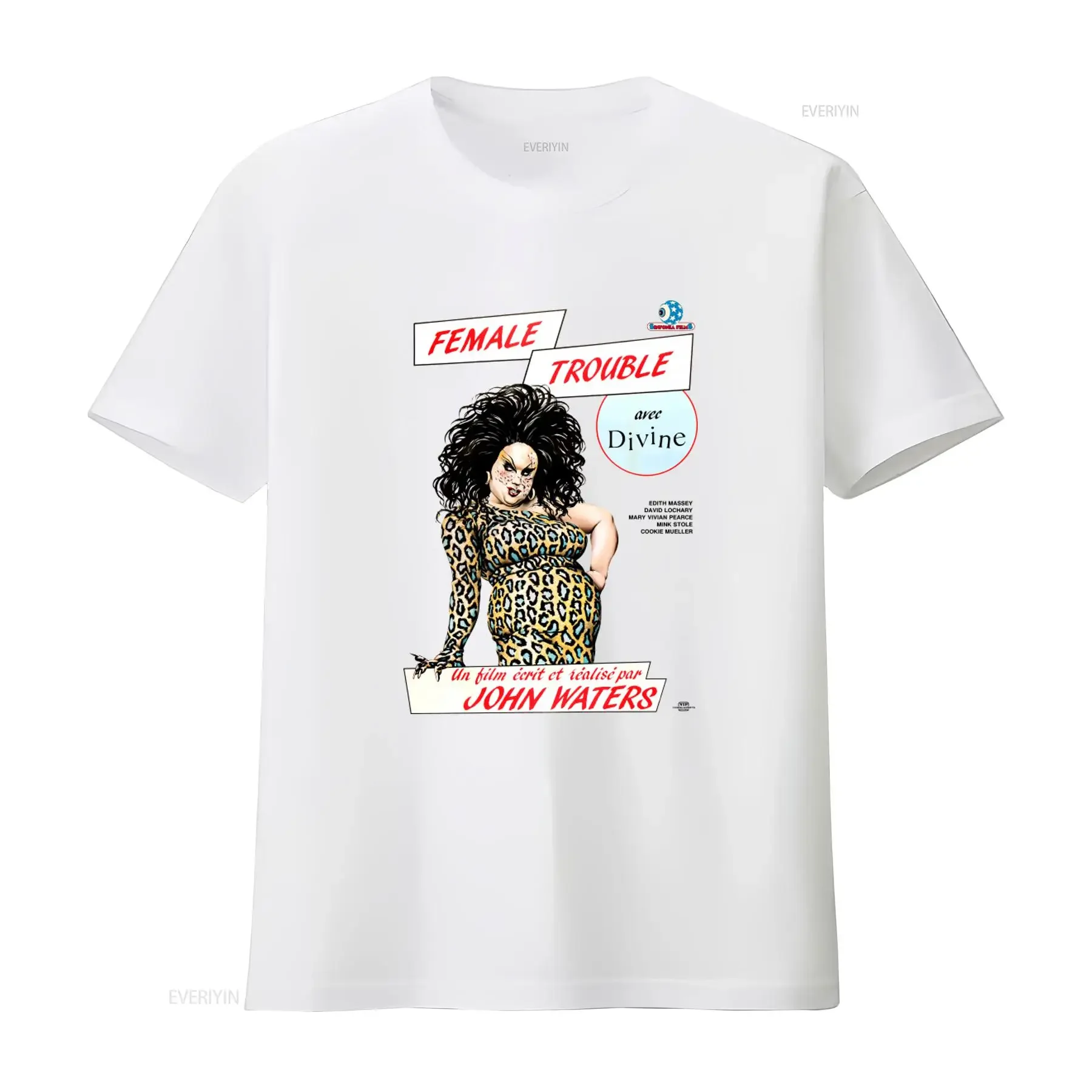 Female Trouble John Waters French Promo T Shirt with Divine Print Retro Cult Film Design vintage Washed Comfortable Versatile