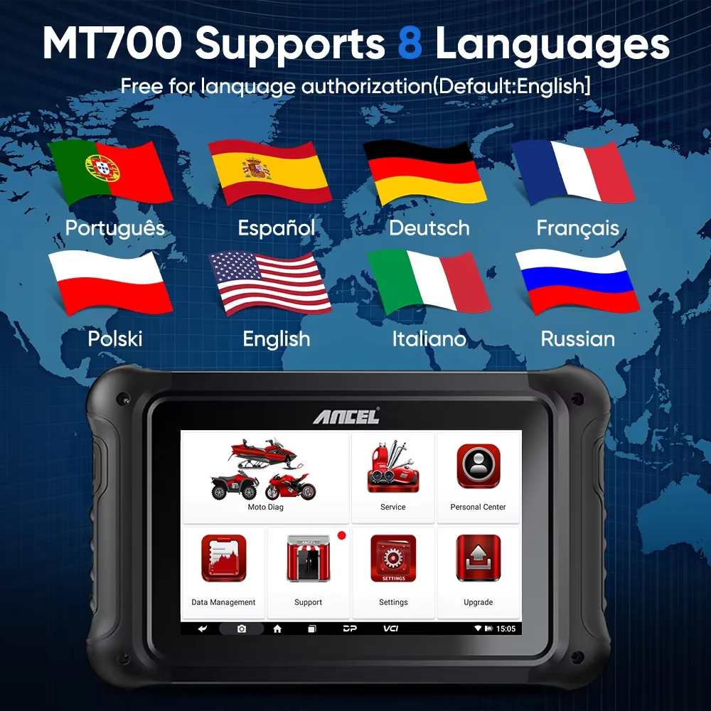 ANCEL MT700 Strumento diagnostico per moto Sistemi completi Reset olio ABS 35+ Reset OBD2 Scanner per BMW Per Yamaha Per Harley Per KTM