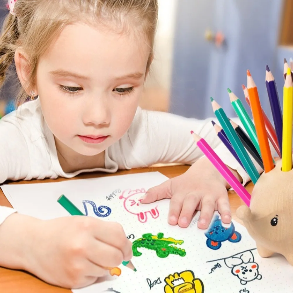 

Creative Hedgehog Pen Holder Wooden Art 21 Holes Pencil Stand Set Table Decoration Gift Pen Container Home Ornament