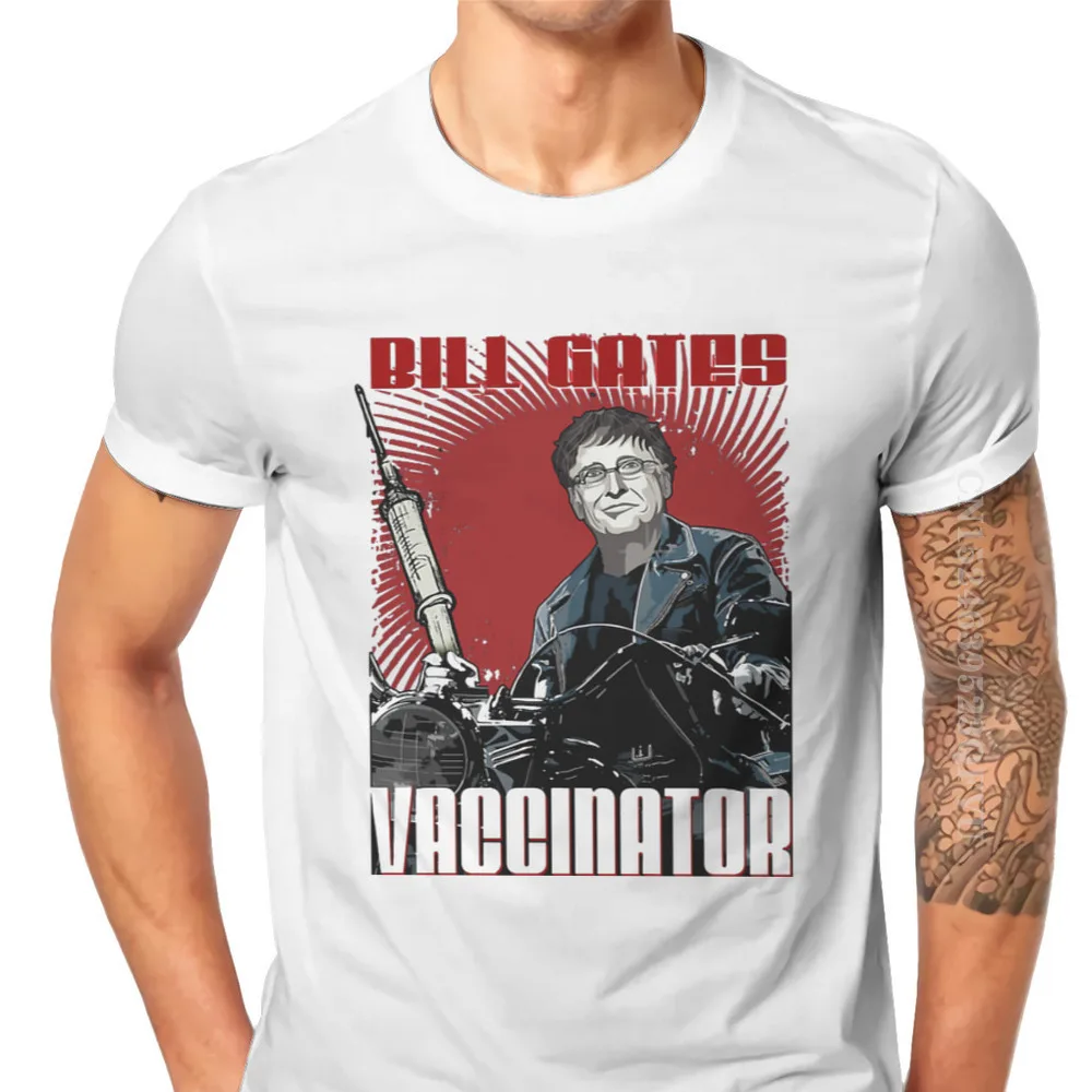 The Vaccinator Bill Gates Parody Men Tshirts Vaccine Meme Tops Cotton Men T Shirts Funny High Quality Father's Day