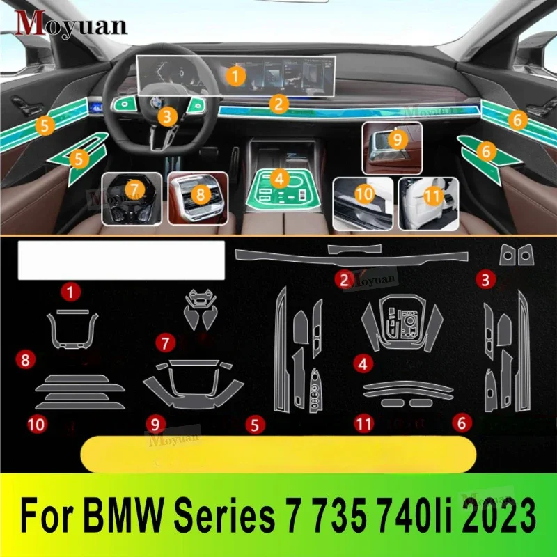 For BMW 7 Series 735 740 2023 Gearbox Panel Navigation Screen Automotive Interior TPU Protective Film Anti-Scratch Sticker