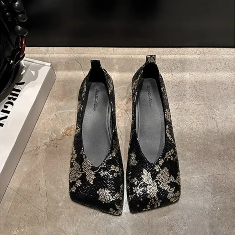 Womens Flats Spring Autumn Real Leather Mule Slip On Casual Square Toe Flats  Simple Style Daily Shoes Laser Blue Footwear