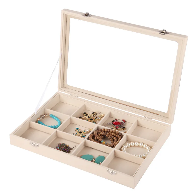 Wooden with Lid Jewelry Box Ring Necklace Bracelet Earrings Pendant Jewelry Display Plate Jewelry Storage Box for Women